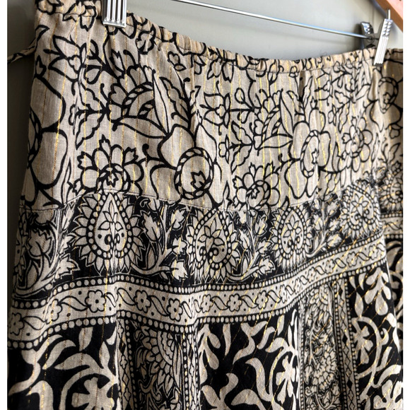 Soft Surroundings Boho Maxi Skirt Black Beige Gold Sequins Bird Medallion PM - Picture 2 of 12